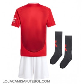 Camisa de Futebol Manchester United Equipamento Principal Infantil 2024-25 Manga Curta (+ Calças curtas)